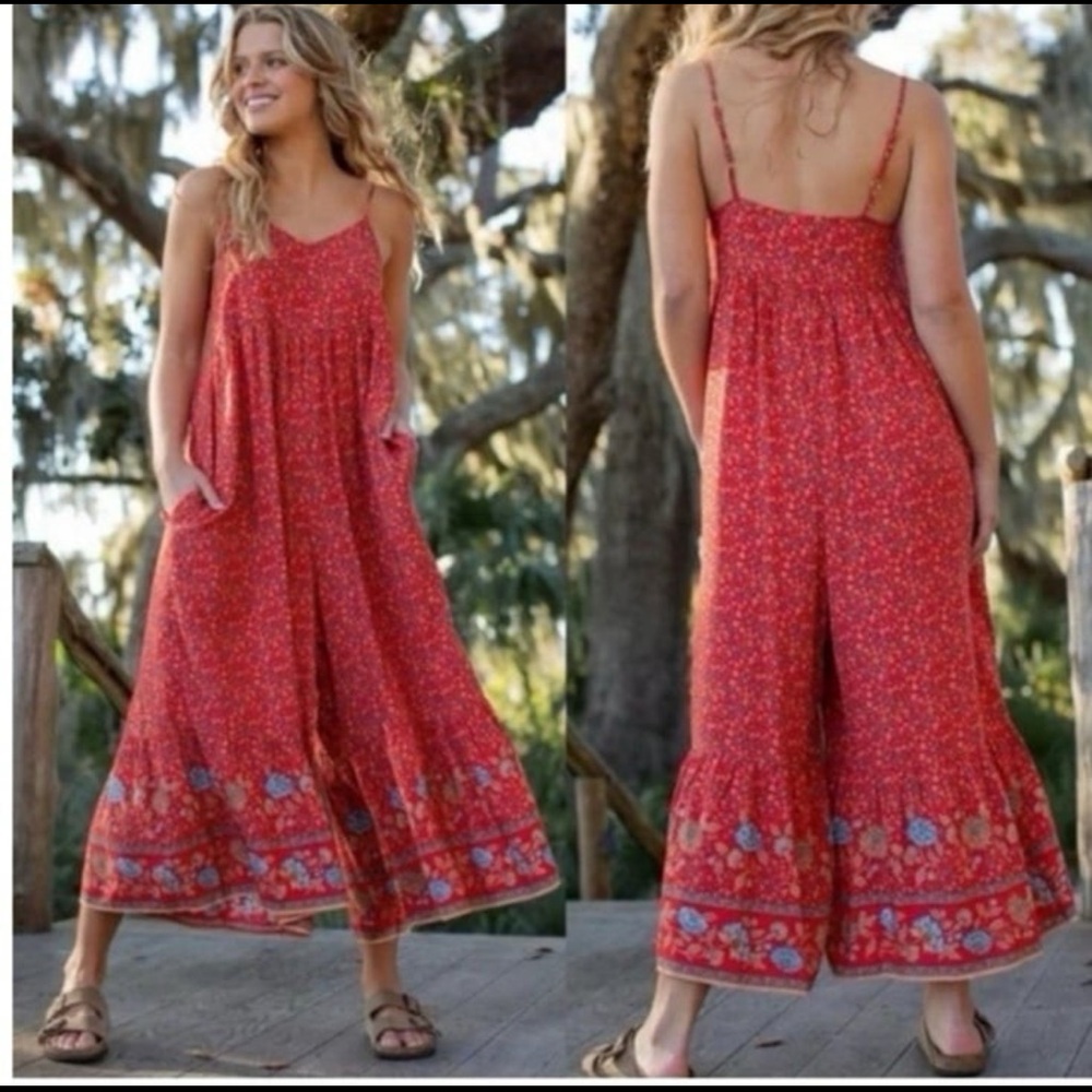 Natural Life Floral Red Jumpsuit